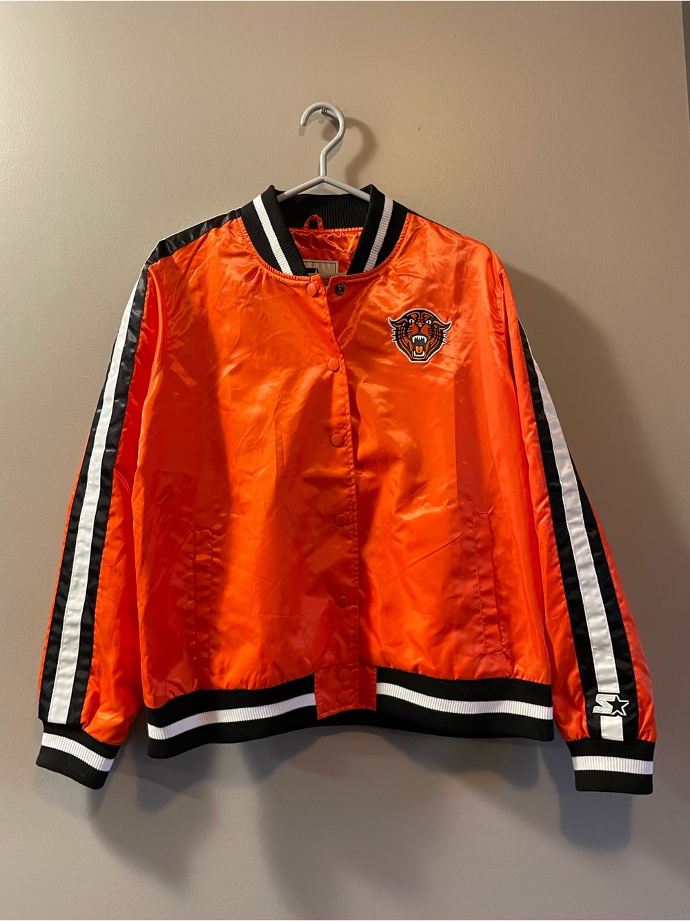 STARTER bc lions Orange Satin Jacket with Logo Patch